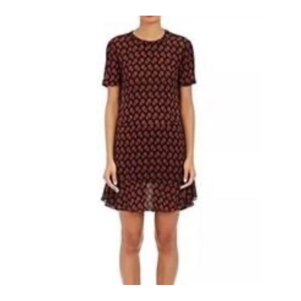 A.L.C. Silk Paisley Mini Dress Black Pink Brown Ruffle Hem Pockets 2 Boho Dark
